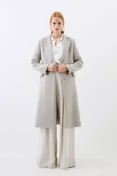 Итальянское пальто миди из смешанной шерсти Manteco с пуговицами и поясом Karen Millen, бежевый