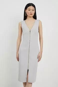 Итальянское структурированное эластичное платье мидакси на молнии карандашного силуэта Karen Millen, серый