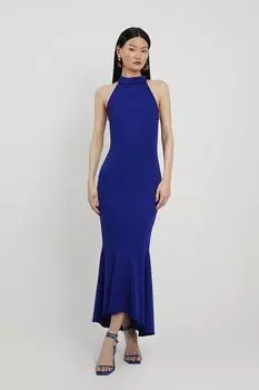 Итальянское структурированное эластичное платье миди с водопадом и высоким воротником Karen Millen, розовый