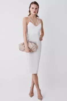 Итальянское структурированное атласное платье-миди-карандаш Karen Millen, белый