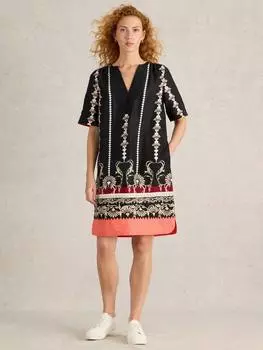 Июньское платье из чистого льна White Stuff, черный/разноцветный