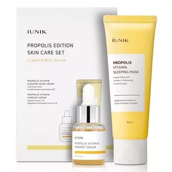 iUNIK Propolis Edition Набор для ухода за кожей Ночная маска 2,02 жидких унции. и мини-сыворотка 0,51 жидк. унции. - Наполнение и восстановление кожи влагой и витаминами.