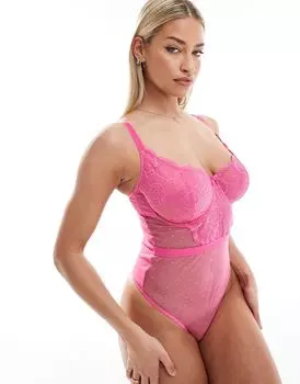 Ivory Rose Fuller Bust – Vienna – Розовое боди из кружевной сетки и кружева, чашки DD-G Ivory Rose Lingerie