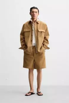 Из искусственной замши плиссированные шорты-бермуды ZARA, коричневый