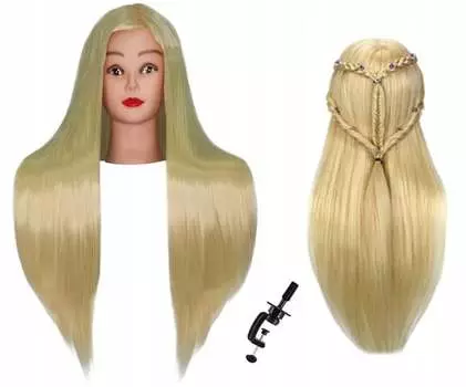 Иза тренировочная головка 80см блондинка, термоволосы + ручка, парикмахерская насадка для расчесывания, насадка для упражнений, Calissimo, блонд