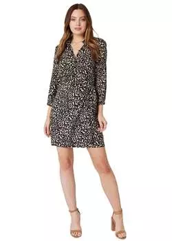 Izabel London Бежевое платье-рубашка с запахом и леопардовым принтом, белый