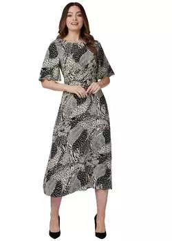 Izabel London Черное чайное платье миди с животным принтом