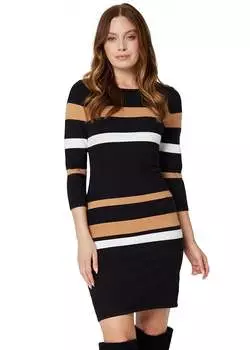 Izabel London Черное облегающее трикотажное платье в полоску