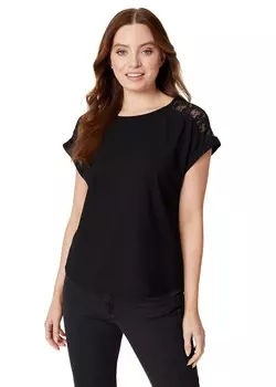 Izabel London Черный кружевной топ с короткими рукавами и плечами