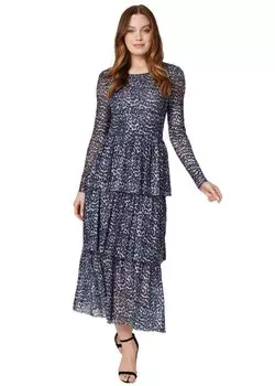 Izabel London Серое многоярусное платье миди с животным принтом