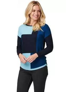 Izabel London Синий вязаный джемпер с напуском с цветными блоками