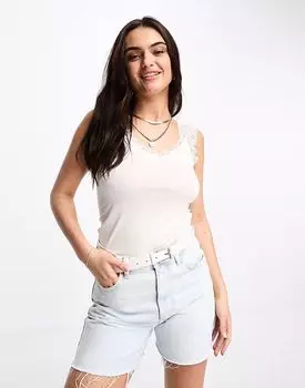 Изделия - Белая майка с V-образным вырезом и кружевной отделкой Pieces