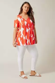 Изгиб топ с открытыми плечами и абстрактным принтом Evans, оранжевый