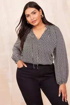 Изгибы, как эти, атласная блузка с длинными рукавами и завязкой на шее Friends Like These, черный