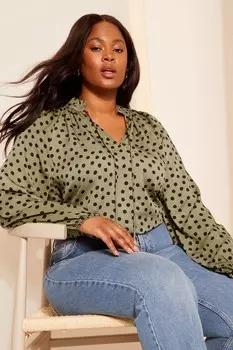 Изгибы, как эти, атласная блузка с длинными рукавами и завязкой на шее Friends Like These, зеленый