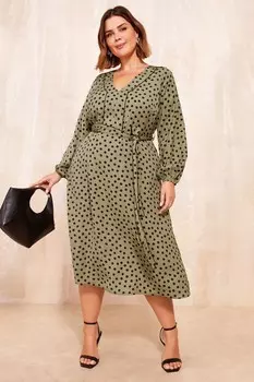 Изгибы, как эти принтованное платье миди с V образным вырезом Friends Like These, зеленый