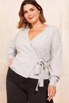 Изгибы, как эти, вязаный джемпер обертка Friends Like These, серый