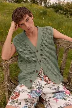 Изменить вязаный крючком жилет на пуговицах Next, зеленый