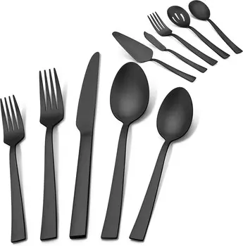 Изображение продукта Набор из 28 предметов матового черного серебра Herogo с сервировочной посудой