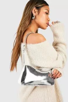 Изогнутая сумка через плечо с пряжкой boohoo, серебро