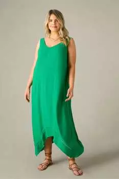 Изогнутое платье миди с асимметричным подолом и отделкой лесенкой Live Unlimited, зеленый