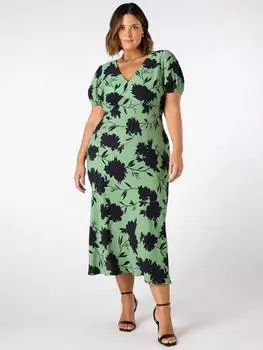 Изогнутое платье с цветочным узором спереди Live Unlimited, зеленый