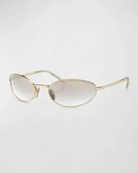 Изогнутые овальные солнцезащитные очки, смешанная техника Prada, цвет Pale Gold