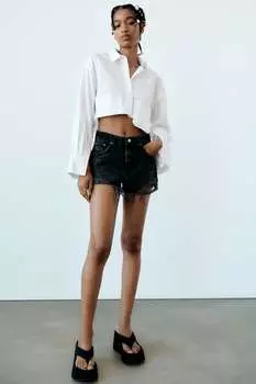 Изогнутые шорты с высокой посадкой trf ZARA, черный