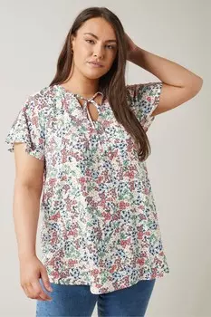 Изогнутый цветочный принт, завязка на шее блузка Evans, белый