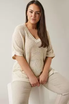 Изогнутый свитер с декоративной лентой Evans, коричневый