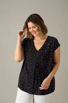 Изогнутый топ со складками в горошек спереди Live Unlimited, черный