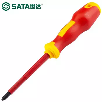 Изолированная крестовая отвертка SATA высокого напряжения. Отвертка VDE1000V. Отвертка с двухцветной ручкой серии T # 0x60MM 61221.