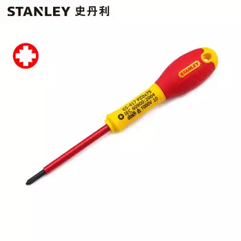 Изолированная отвертка Stanley/STANLEY с двухцветной ручкой в форме риса PZ0x75 мм. Отвертка для электрика с высоким сопротивлением напряжению. Отвертка 65-417-14 может быть изготовлена по индивидуальному заказу.