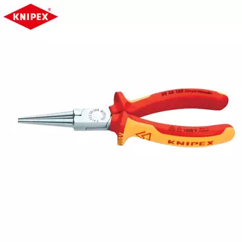 Изолированные длинногубцы Kenipex, круглые плоскогубцы, 160 мм, гладкие губки, хромированный корпус, зажимные клещи с двухцветной ручкой 30 36 160 Knipex