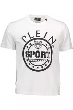 Изящная хлопковая футболка Plein Sport с круглым вырезом и контрастными мужскими деталями, белый