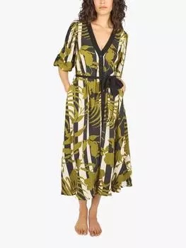 Изящное архивное льняное богатое платье-рубашка Traffic People, цвет Black/Olive