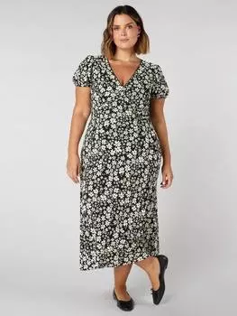 Изящное платье миди с пышными рукавами в цветочек Live Unlimited, черный
