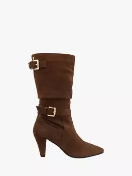 Изящные замшевые сапоги с заостренным каблуком и напускной резинкой Ravel, коричневый