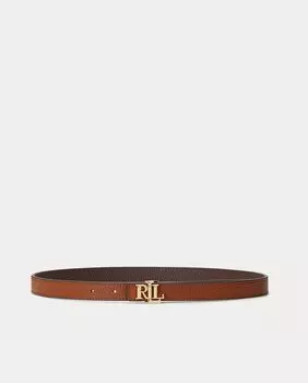Изящный двусторонний ремень из коричневой кожи с пряжкой с логотипом Lauren Ralph Lauren, коричневый