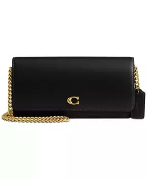 Изящный кожаный длинный кошелек Evie с цепочкой COACH, черный