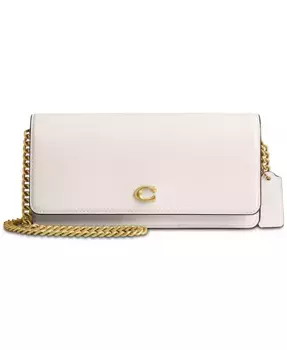 Изящный кожаный длинный кошелек Evie с цепочкой COACH, белый