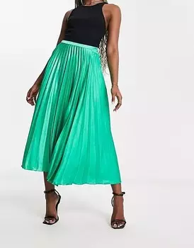 Изумрудно-зеленая атласная юбка миди со складками ASOS DESIGN, зеленый
