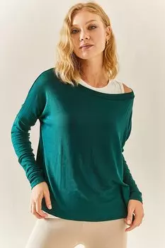 Изумрудно-зеленая двойная блузка с рукавами «летучая мышь» 3YXK2-47536-44 XHAN