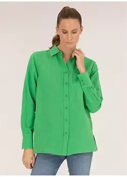 Изумрудно-зеленая женская льняная рубашка комфортного кроя KETO Pierre Cardin, изумрудный