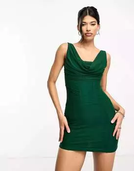 Изумрудно-зеленое мини-платье с драпировкой и сетчатым корсетом Rare London