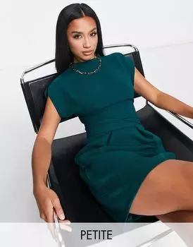 Изумрудно-зеленое платье мини с поясом и завязкой на талии Closet London