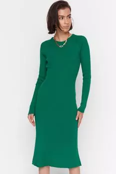Изумрудно-зеленое трикотажное платье с рукавами реглан Trendyol, зеленый