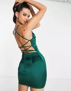 Изумрудное атласное платье-комбинация NaaNaa