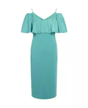 Изумрудное платье миди с овальным вырезом и рюшами Pinko, зеленый