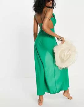 Изумрудное пляжное платье макси с драпировкой ASOS DESIGN